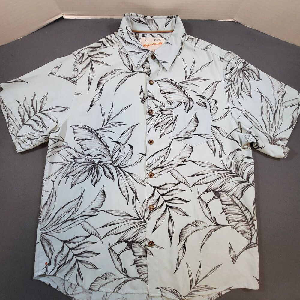 Margaritaville Mens XL Blue Silk Blend Hawaiian Shirt Tropical Coastal Grandpa - Picture 2 of 9